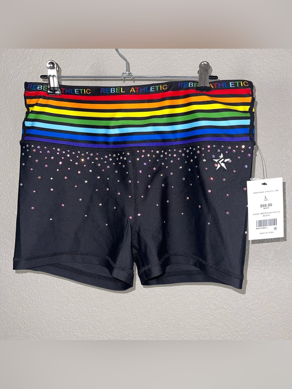 Rebel Athletic Black Rainbow Waistband Performance Shorts